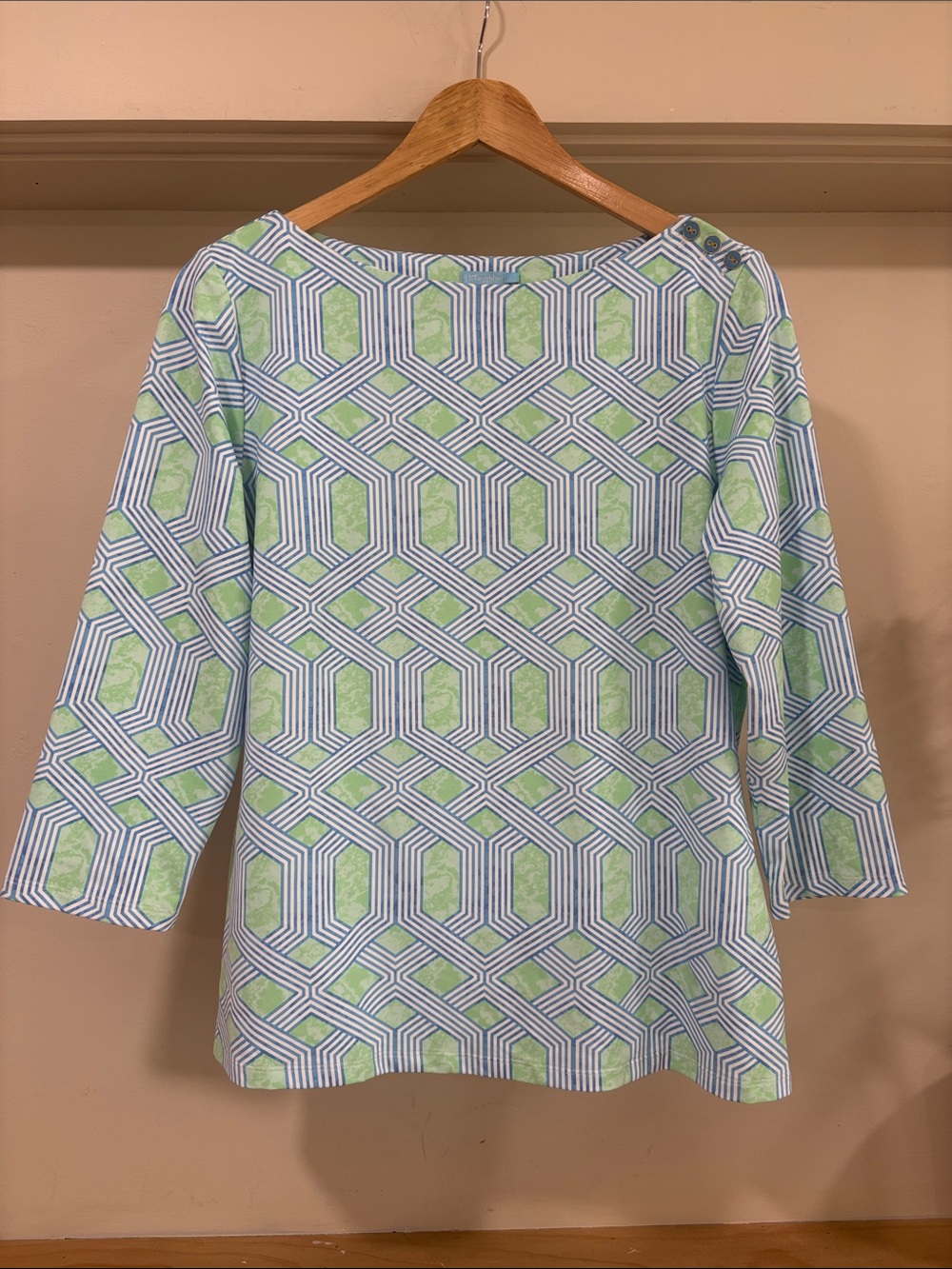 J. McLaughlin Classic Boat Neck Blue Green Top, Size L